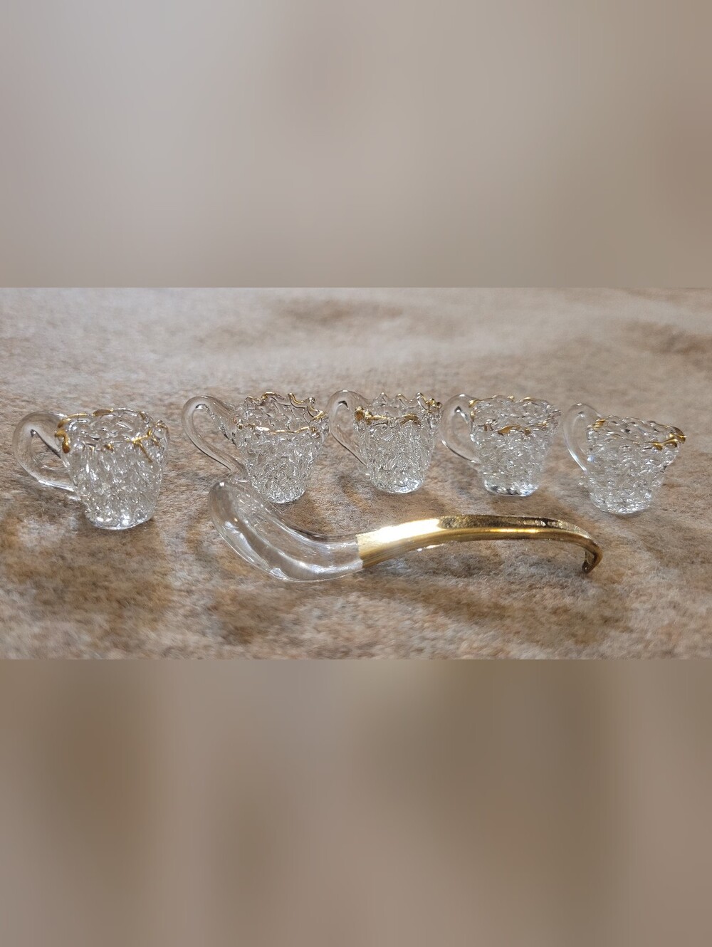 VINTAGE MID-CENTURY MINIATURE HAND-BLOWN SPUN GLASS PUNCH SET "SILVESTRI STYLE"